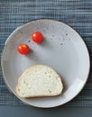 light summer breakfast tomatoes with bread on a plate Royalty Free Stock Photo