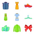 Light summer clothes icon set, cartoon style Royalty Free Stock Photo