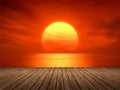 Light sunset orange sun calm orange sea with sun through nature horizon over the water with a cloudy sky Royalty Free Stock Photo