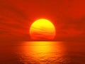 Light sunset orange sun calm orange sea with sun through nature horizon over the water with a cloudy sky Royalty Free Stock Photo