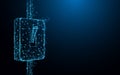 Light switch on icon form lines and triangles, point connecting network on blue background. Royalty Free Stock Photo