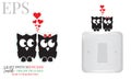 Light switch sticker, cute owls in love silhouette, vector. Two owls illustration with red hearts isolated on white background Royalty Free Stock Photo