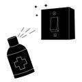 Light switches disinfection black glyph icon. Surface cleaning, room sanitation. Disinfection of interrupter from bacteria. Light Royalty Free Stock Photo