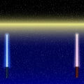 Light swords on Space Background. Vector illustration. Lightsaber on The Night Sky.