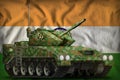 Light tank apc with summer camouflage on the India national flag background. 3d Illustration