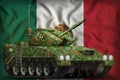 Light tank apc with summer camouflage on the Mexico national flag background. 3d Illustration