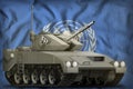 Light tank apc on the United Nations national flag background. 3d Illustration