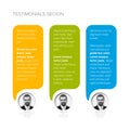 Light Testimonial reviews section layout template with vertical speech bubbles