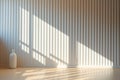 Light textured wall with vertical stripes and shadows from sunlight. Space for demonstration product Royalty Free Stock Photo
