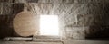 Light From Within The Tomb Of Jesus. Jesus Christ resurrection. Christian Easter concept. Royalty Free Stock Photo