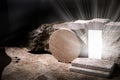 Light From Within The Tomb Of Jesus. Jesus Christ resurrection. Christian Easter concept. Royalty Free Stock Photo