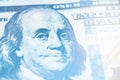 Light toning Macro close up of Ben Franklin`s face on the US 100 dollar bill Royalty Free Stock Photo