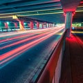 Light traces on traffic junctions at night Royalty Free Stock Photo