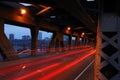 Light tracks of cars in bridge Royalty Free Stock Photo