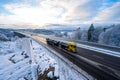 Light traffic on ighway bridge over a small valley in winter Royalty Free Stock Photo