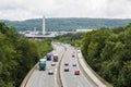 A light traffic jam with rows of cars. Traffic on Royalty Free Stock Photo