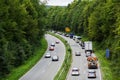 A light traffic jam with rows of cars. Traffic on Royalty Free Stock Photo