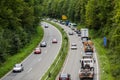 A light traffic jam with rows of cars. Traffic on Royalty Free Stock Photo