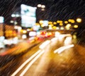 Light traffic on a rainy night Royalty Free Stock Photo