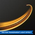 Light line gold swirl effect. Vector glitter light fire flare trace Royalty Free Stock Photo