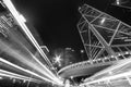 Light trail of traffic and skyscraper in downtown district of Hong Kong city at night Royalty Free Stock Photo