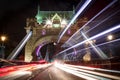 Light trails along Tower Bridge in London Royalty Free Stock Photo