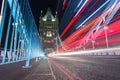 Light trails along Tower Bridge in London Royalty Free Stock Photo