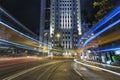 Traffic in downtown district of Hong Kong city at night Royalty Free Stock Photo