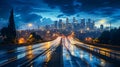 light trails and city lights on a highway