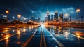 light trails and city lights on a highway