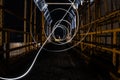 Light trails that form a spiral in the middle of the bridge