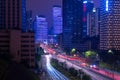 Light trails formed by city night traffic, Chongqing, China Royalty Free Stock Photo