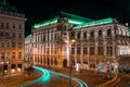 Light trails in front of the Opera House at night in Vienna, Austria Royalty Free Stock Photo