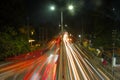 Light trails during heavy traffic. Long exposure. Royalty Free Stock Photo