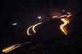 Light trails on Jabal Jais mountain road at night