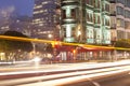 Light trails on Kearny Street and Columbus Avenue in San Francisco