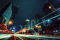 The light trails on the modern building background in shenzhen china