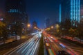 Light trails on motorway highway at night