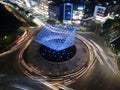 Light trails on motorway highway at night, long exposure abstract urban background at Bekasi. BEKASI. INDONESIA - NOVEMBER 22 2020 Royalty Free Stock Photo