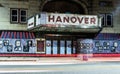 Light trails and the old movie theater in Hanover, Pennsylvania Royalty Free Stock Photo