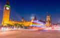 Light trails over Westminster, London Royalty Free Stock Photo