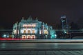 Light trails of passing cars in front of Yekaterinburg Academic Opera and Ballet Theatre Royalty Free Stock Photo