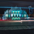 Light trails of passing cars in front of Yekaterinburg Academic Opera and Ballet Theatre Royalty Free Stock Photo