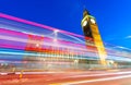 Light trails of Red Bus in front of Big Ben and Westminster Palace Royalty Free Stock Photo