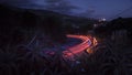 Light trails on a road in the night - Azores Sao Miguel Portugal Royalty Free Stock Photo