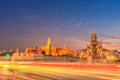 Light trails on the road and Wat phra keaw, Bangkok Thailand