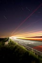 Light trails on a rural road, cat and fiddle Royalty Free Stock Photo