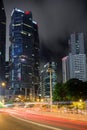 Light trails and skyscrapers in Hong Kong at night Royalty Free Stock Photo