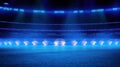 Light trails on a stadium. Abstract blue neon stadium background.