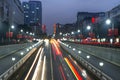 The light trails on the steet